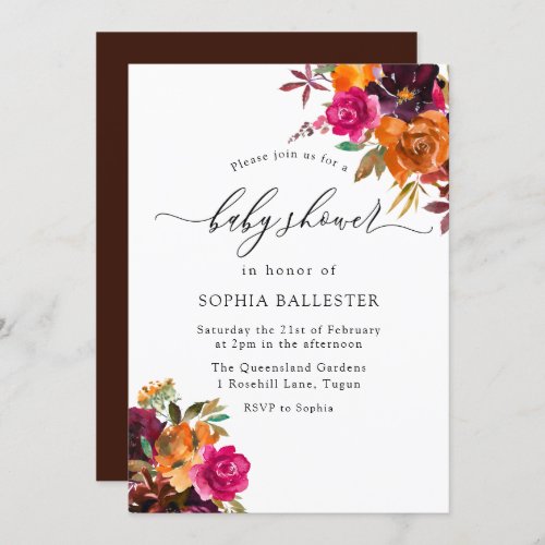 Rustic Autumn Fall Watercolor Floral Baby Shower Invitation