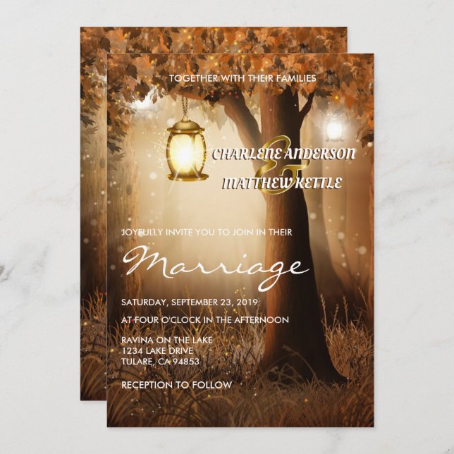 Rustic Autumn Fall Wedding Invitation (Front/Back)