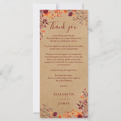 Rustic Autumn Fall Wedding Thank You Place Card