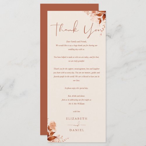 Rustic Autumn Fall Wedding Thank You Place Card