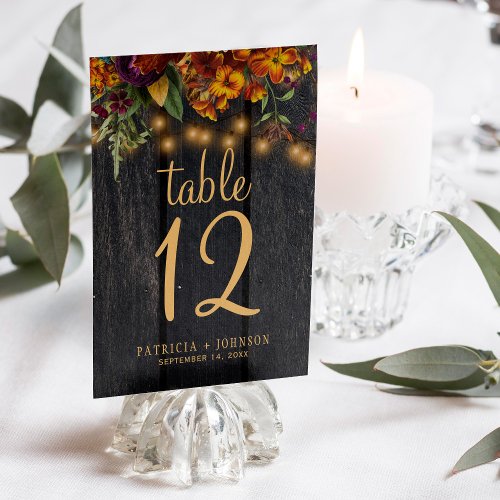 Rustic autumn fall wood wedding table number