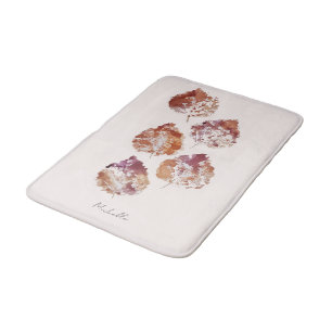Rustic Autumn Falling Leaves Watercolor Art Bath Mat