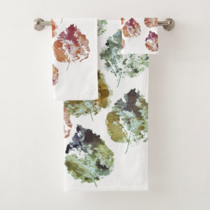 Rustic Autumn Falling Leaves Watercolor Art Bath Towel Set