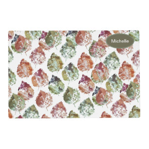 Rustic Autumn Falling Leaves Watercolor Art Placemat
