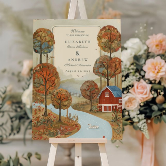 Rustic Autumn Farm Lakefront Wedding Foam Board (Creator Uploaded)