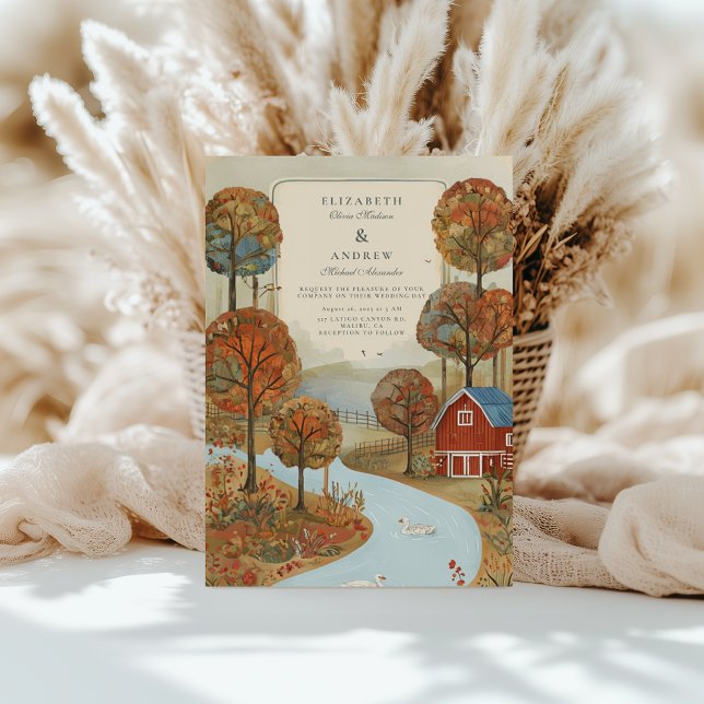 Rustic Autumn Farm Lakefront Wedding Invitation (Creator Uploaded)