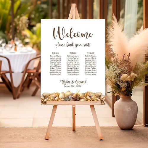 Rustic Autumn Floral 3 Table Wedding Seating Chart Foam Board