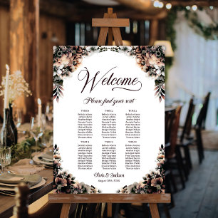 Rustic Autumn Floral 6 Table Wedding Seating Chart Foam Board