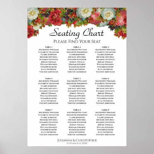 Rustic Autumn Floral 9 Table Wedding Seating Chart