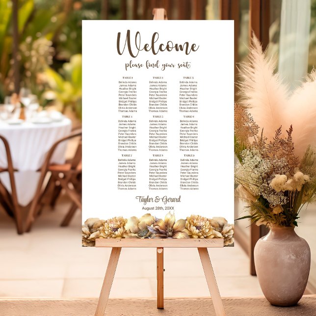 Rustic Autumn Floral 9 Table Wedding Seating Chart Foam Board (Creator Uploaded)