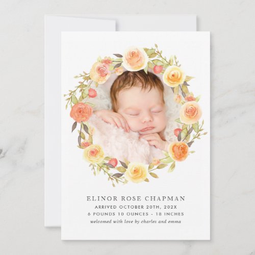 Rustic Autumn Floral Baby Photo Birth Announcement