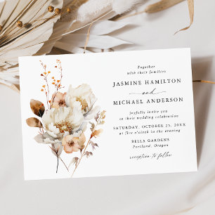 Rustic Autumn Floral Bouquet Wedding Invitation