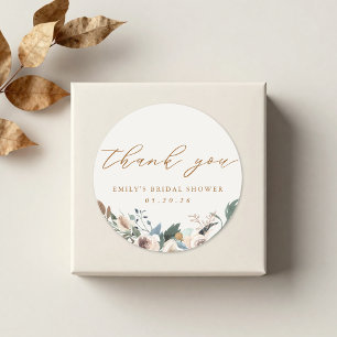 Rustic Autumn Floral Bridal Shower Favor Classic Round Sticker