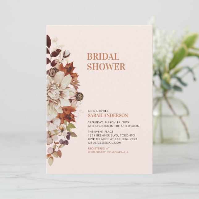 Rustic Autumn Floral Bridal Shower Invitation (Standing Front)