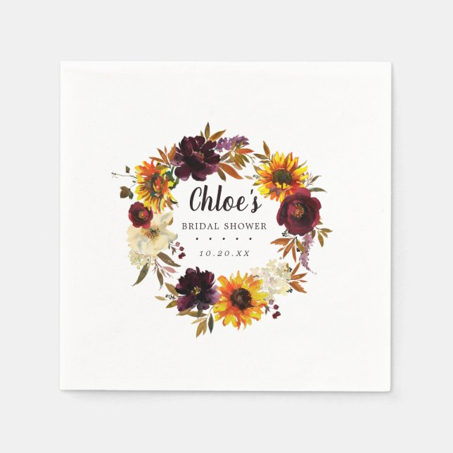 Rustic Autumn Floral Bridal Shower Napkins (Front)