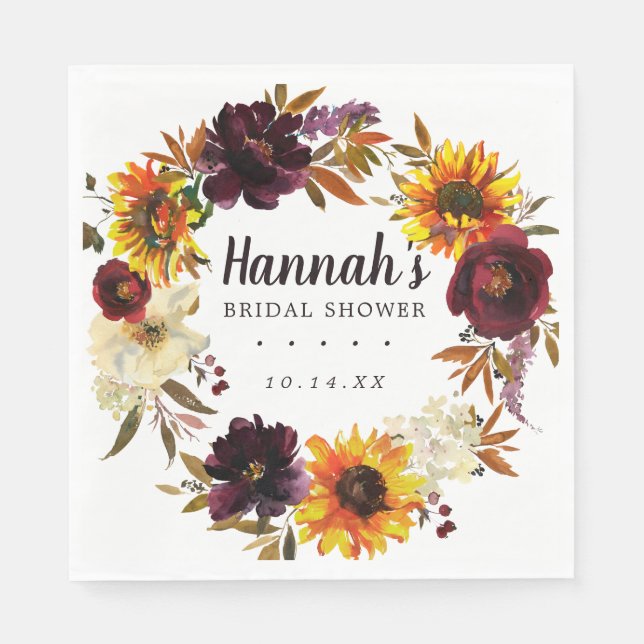 Rustic Autumn Floral Bridal Shower Napkins (Front)