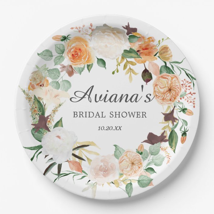 Rustic Autumn Floral Bridal Shower Paper Plate