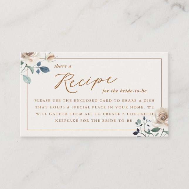 Rustic Autumn Floral Bridal Shower Recipe Request Enclosure Card (Front)