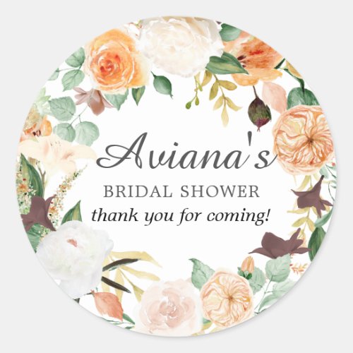 Rustic Autumn Floral Bridal Shower Thank You Classic Round Sticker
