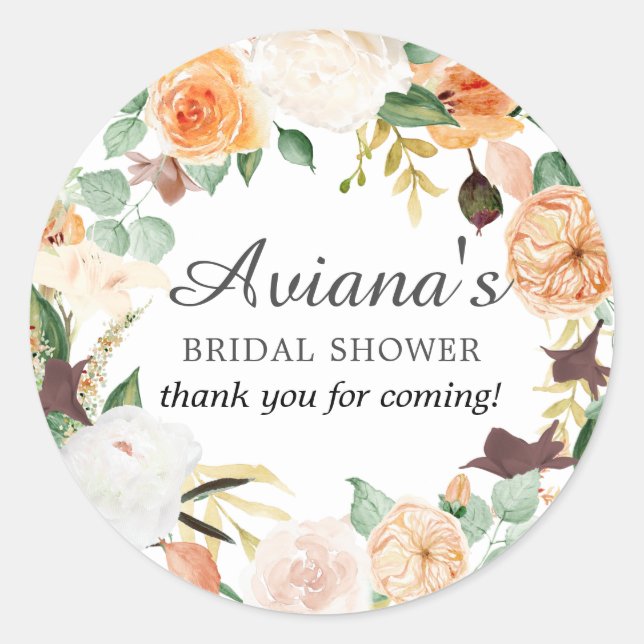 Rustic Autumn Floral Bridal Shower Thank You Classic Round Sticker (Front)