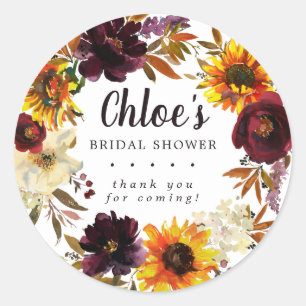 Rustic Autumn Floral Bridal Shower Thank You Classic Round Sticker