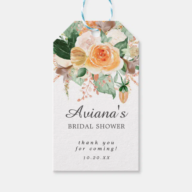 Rustic Autumn Floral Bridal Shower Thank You Gift Tags | Zazzle