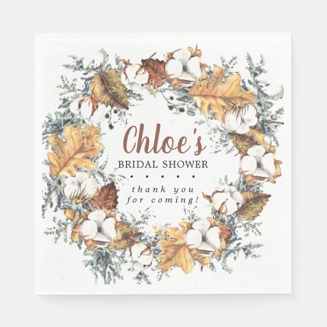 Rustic Autumn Floral Bridal Shower Thank You Napkins (Front)