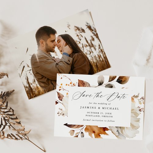 Rustic Autumn Floral Calligraphy Photo Wedding Save The Date