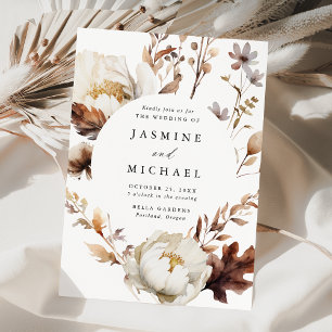 Rustic Autumn Floral Circle Frame Wedding Invitation