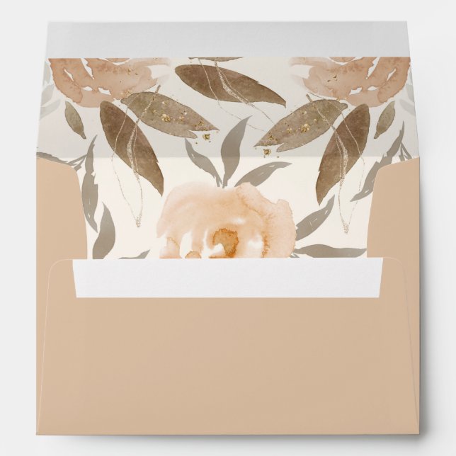 Rustic Autumn Floral Collage Lined Tan Envelope (Back (Bottom))