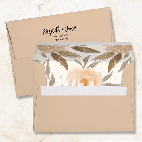 Rustic Autumn Floral Collage Lined Tan Envelope