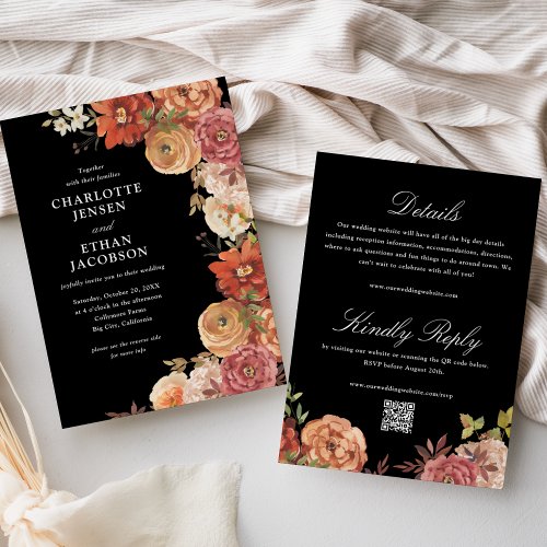 Rustic Autumn Floral Double Sided Wedding  Invitation