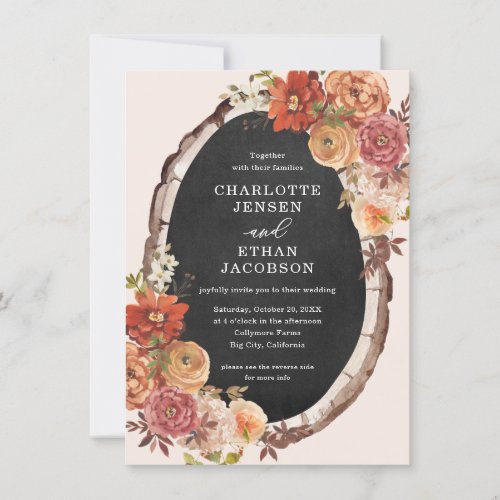 Rustic Autumn Floral Double Sided Wedding Invitation