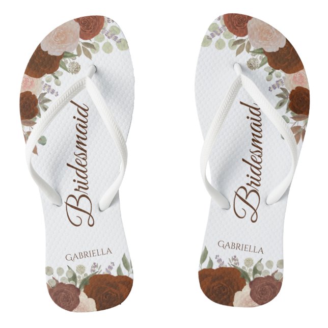 Rustic Autumn Floral Elegant Bridesmaid Wedding Flip Flops (Footbed)