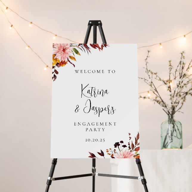 Rustic Autumn Floral Engagement Party Sign (In Situ (Stand))