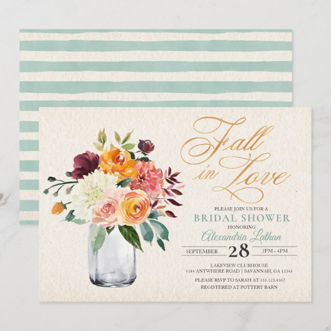 Rustic Autumn Floral Fall Bridal Shower Invitation (Front/Back)