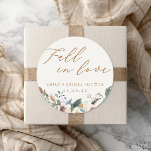 Rustic Autumn Floral Fall in Love Bridal Shower Classic Round Sticker