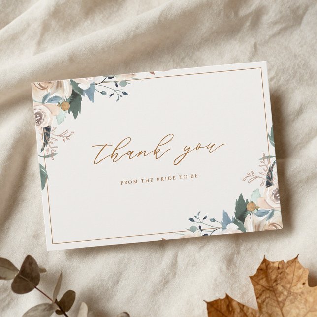 Rustic Autumn Floral Fall in Love Bridal Shower Thank You Card (Creator Uploaded)