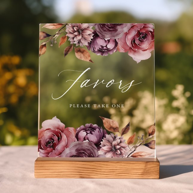 Rustic Autumn Floral Favors Wedding Favors Acrylic Sign (Please note: The wooden stand does not come with the sign. Zazzle sells a similar wood block.)