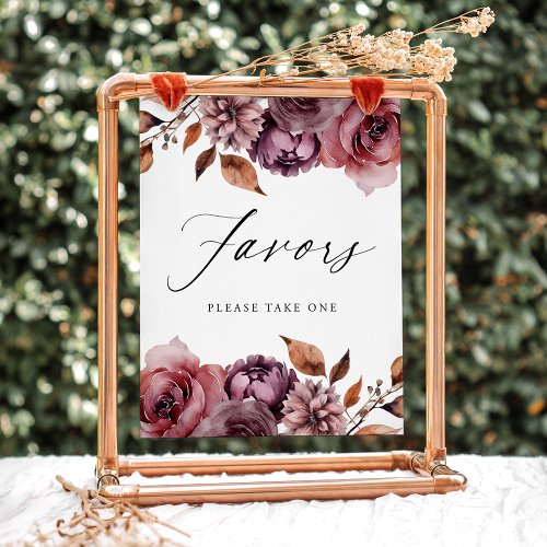 Rustic Autumn Floral Favors Wedding Favors Sign