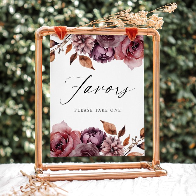 Rustic Autumn Floral Favors Wedding Favors Sign (Creator Uploaded)