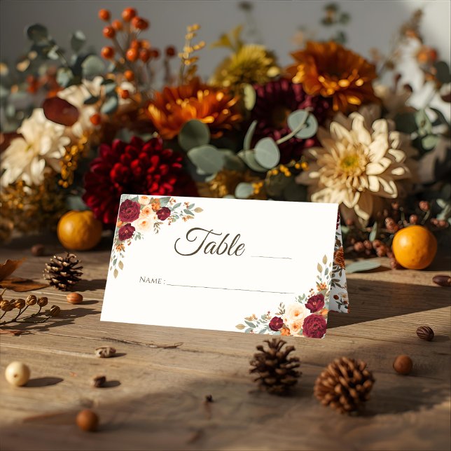 Rustic Autumn Floral Folded Place Card (Creator Uploaded)