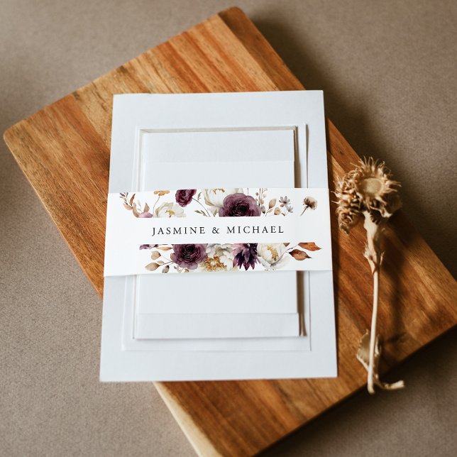 Rustic Autumn Floral Frame Wedding Invitation Belly Band (Creator Uploaded)