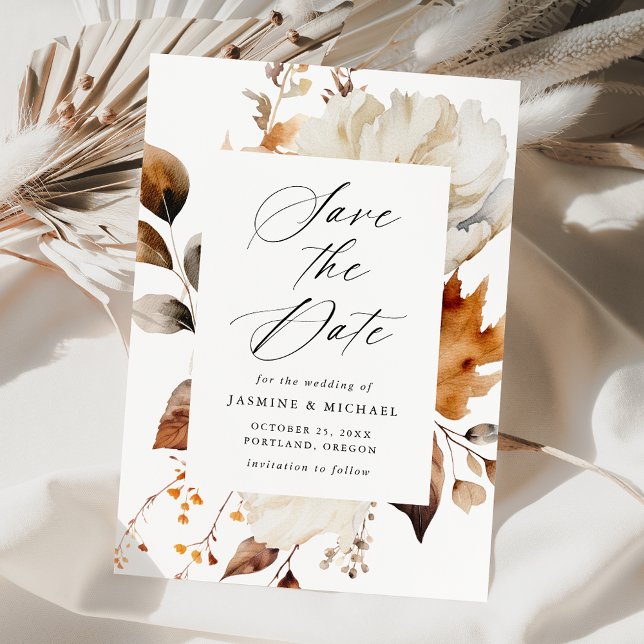 Rustic Autumn Floral Frame Wedding Save The Date (Creator Uploaded)