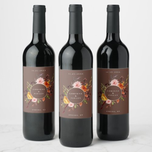 Rustic Autumn Floral Frame Wine Label