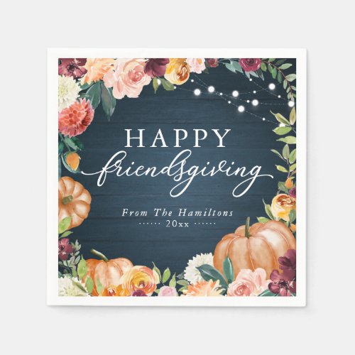 Rustic Autumn Floral Friendsgiving Dinner Napkins