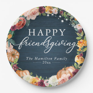Rustic Autumn Floral Friendsgiving Dinner Paper Plates