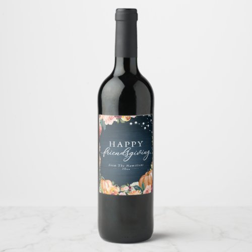 Rustic Autumn Floral Friendsgiving Dinner Wine Label