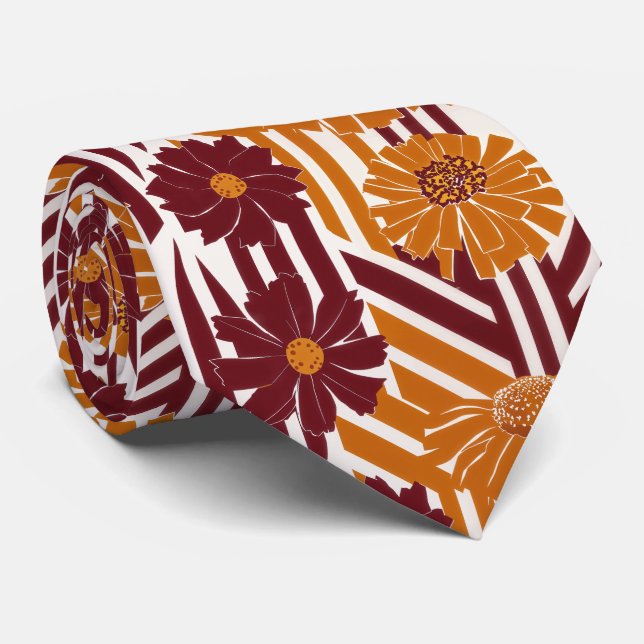 Rustic Autumn Floral Geometric Pattern (2) Neck Tie (Rolled)