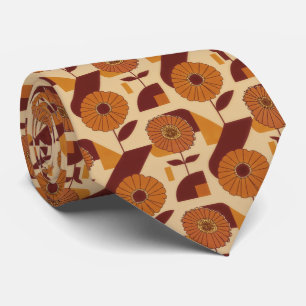 Rustic Autumn Floral Geometric Pattern (3) Neck Tie